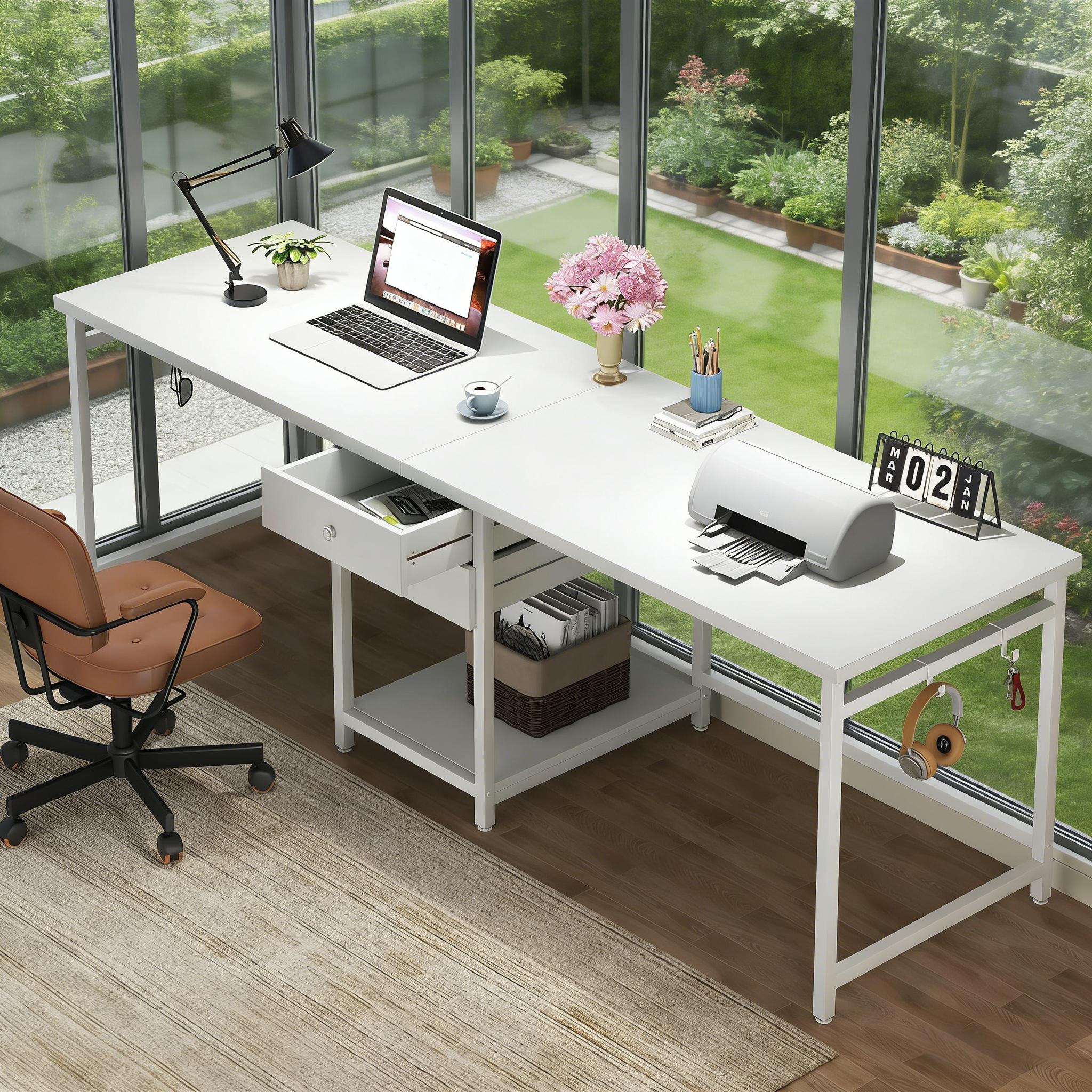 Industrial Double Desk For Two With Drawers For Home Office_voghion.com